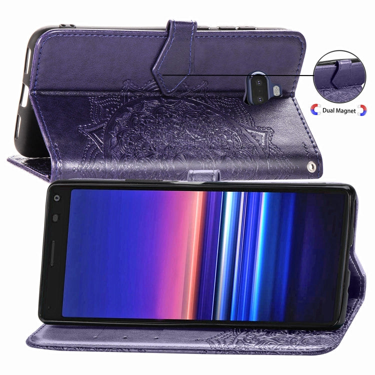 For Sony Xperia 20 Embossed Mandala Pattern PC + TPU Horizontal Flip Leather Case with Holder & Card Slots