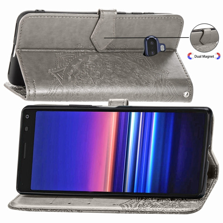 For Sony Xperia 20 Embossed Mandala Pattern PC + TPU Horizontal Flip Leather Case with Holder & Card Slots