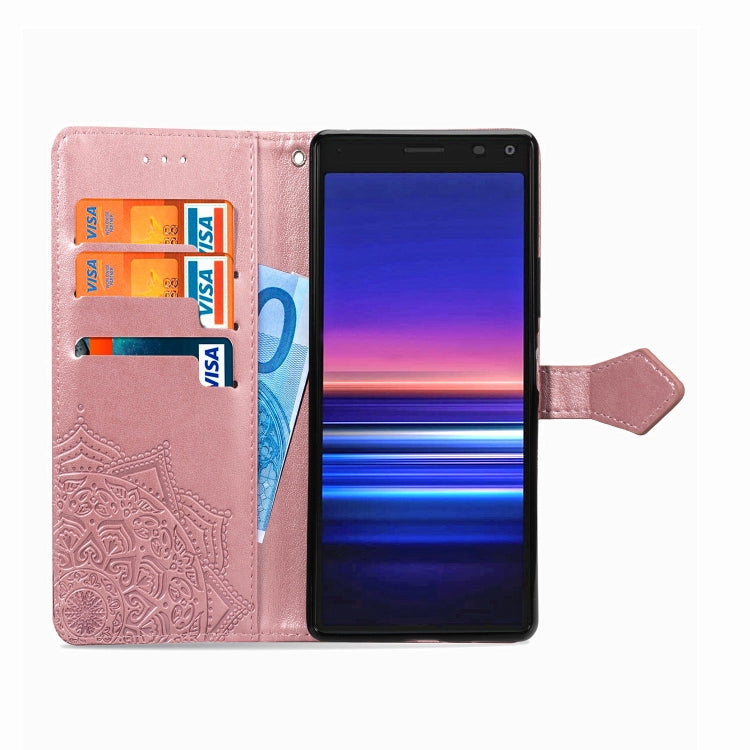 For Sony Xperia 20 Embossed Mandala Pattern PC + TPU Horizontal Flip Leather Case with Holder & Card Slots