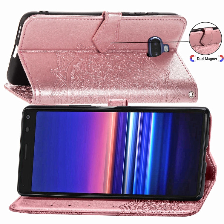 For Sony Xperia 20 Embossed Mandala Pattern PC + TPU Horizontal Flip Leather Case with Holder & Card Slots