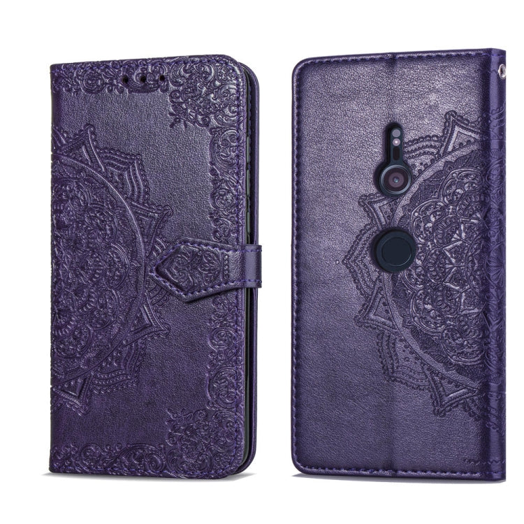 For Sony Xperia XZ3 Embossed Mandala Pattern PC + TPU Horizontal Flip Leather Case with Holder & Card Slots
