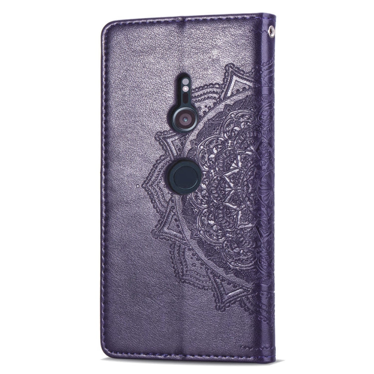 For Sony Xperia XZ3 Embossed Mandala Pattern PC + TPU Horizontal Flip Leather Case with Holder & Card Slots