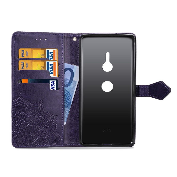 For Sony Xperia XZ3 Embossed Mandala Pattern PC + TPU Horizontal Flip Leather Case with Holder & Card Slots
