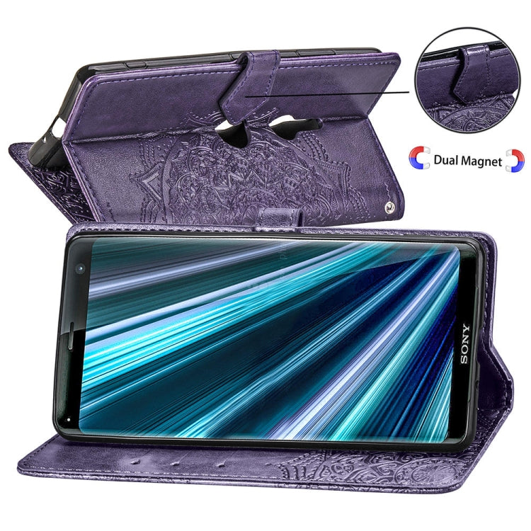 For Sony Xperia XZ3 Embossed Mandala Pattern PC + TPU Horizontal Flip Leather Case with Holder & Card Slots