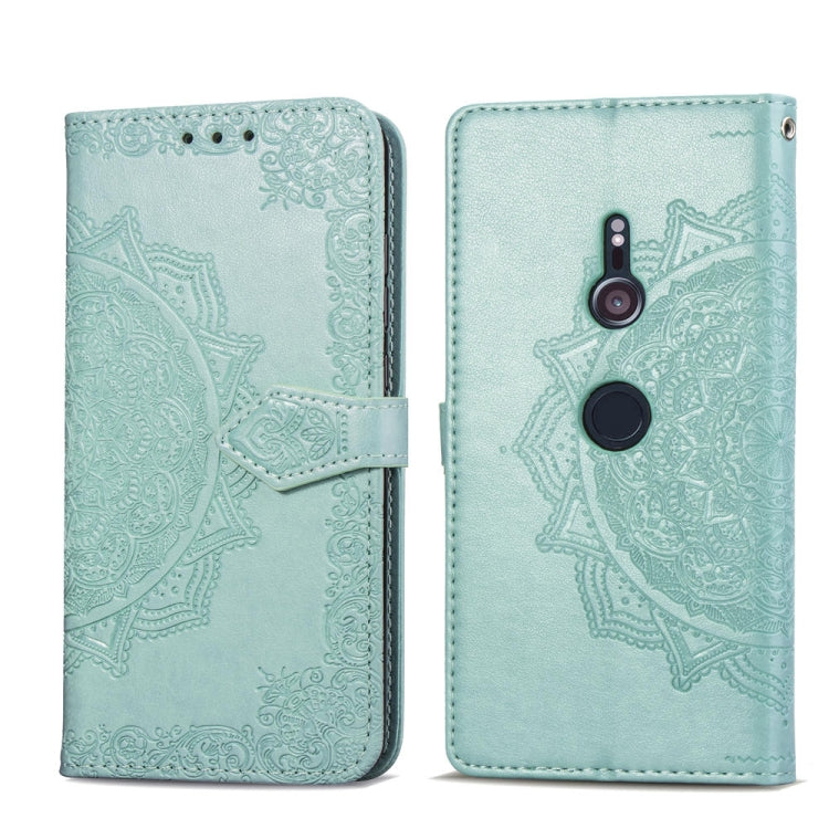 For Sony Xperia XZ3 Embossed Mandala Pattern PC + TPU Horizontal Flip Leather Case with Holder & Card Slots