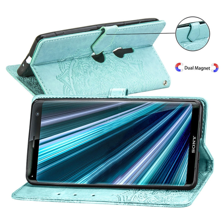For Sony Xperia XZ3 Embossed Mandala Pattern PC + TPU Horizontal Flip Leather Case with Holder & Card Slots