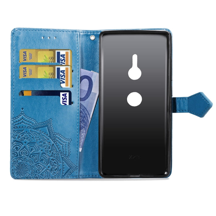 For Sony Xperia XZ3 Embossed Mandala Pattern PC + TPU Horizontal Flip Leather Case with Holder & Card Slots
