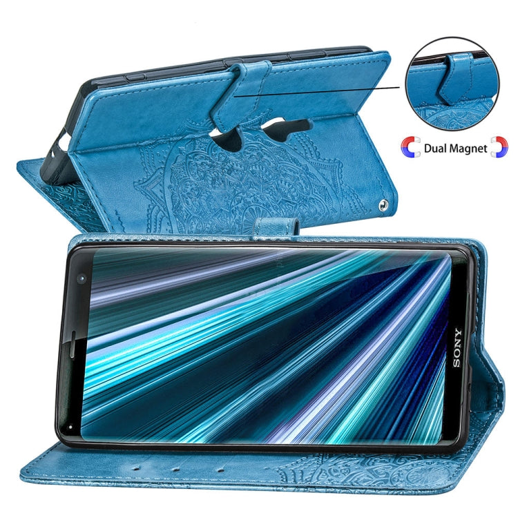 For Sony Xperia XZ3 Embossed Mandala Pattern PC + TPU Horizontal Flip Leather Case with Holder & Card Slots