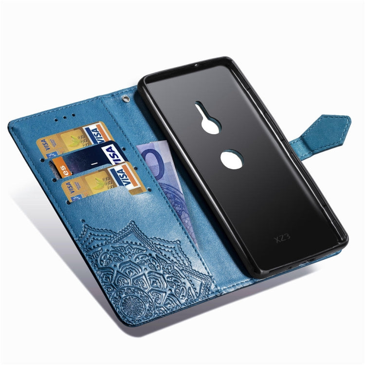 For Sony Xperia XZ3 Embossed Mandala Pattern PC + TPU Horizontal Flip Leather Case with Holder & Card Slots