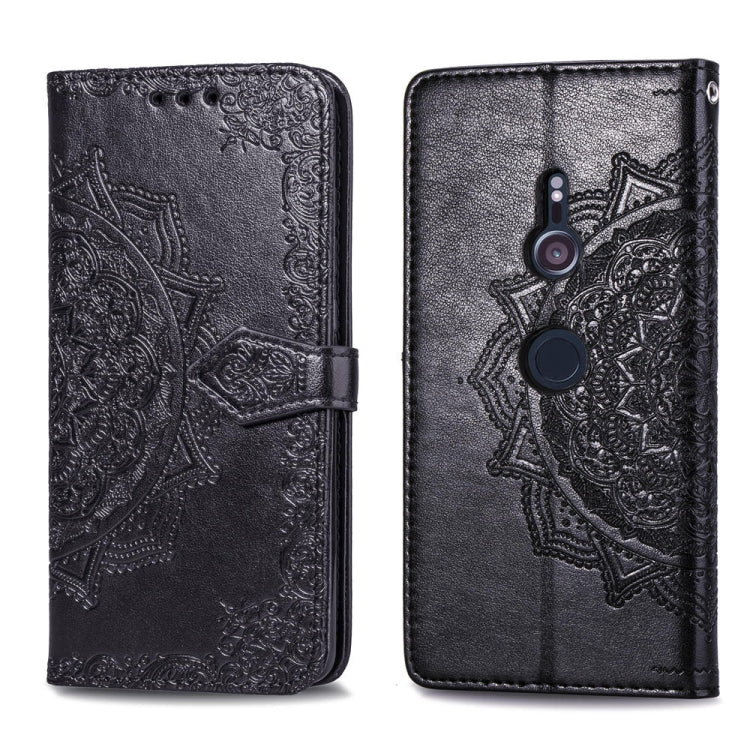 For Sony Xperia XZ3 Embossed Mandala Pattern PC + TPU Horizontal Flip Leather Case with Holder & Card Slots