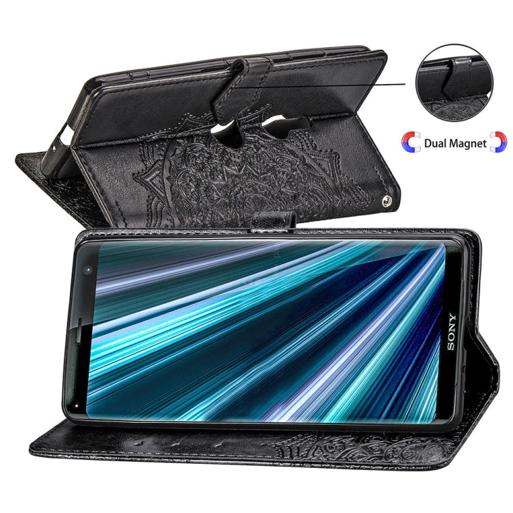 For Sony Xperia XZ3 Embossed Mandala Pattern PC + TPU Horizontal Flip Leather Case with Holder & Card Slots