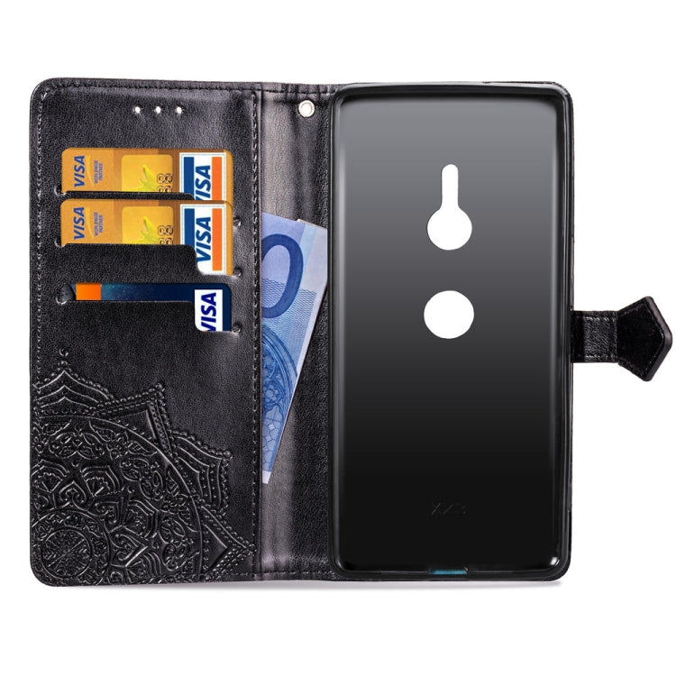 For Sony Xperia XZ3 Embossed Mandala Pattern PC + TPU Horizontal Flip Leather Case with Holder & Card Slots