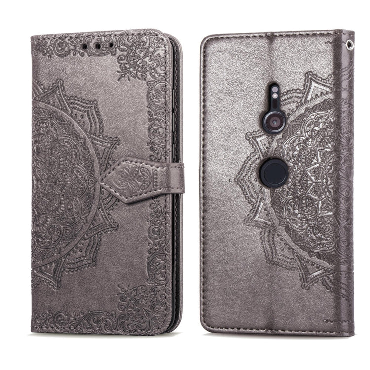 For Sony Xperia XZ3 Embossed Mandala Pattern PC + TPU Horizontal Flip Leather Case with Holder & Card Slots
