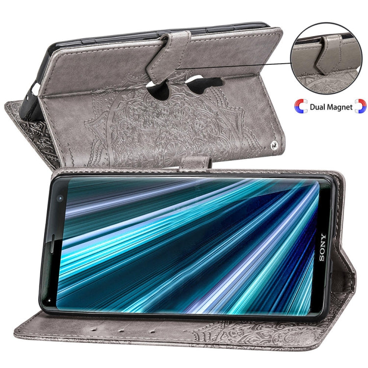 For Sony Xperia XZ3 Embossed Mandala Pattern PC + TPU Horizontal Flip Leather Case with Holder & Card Slots