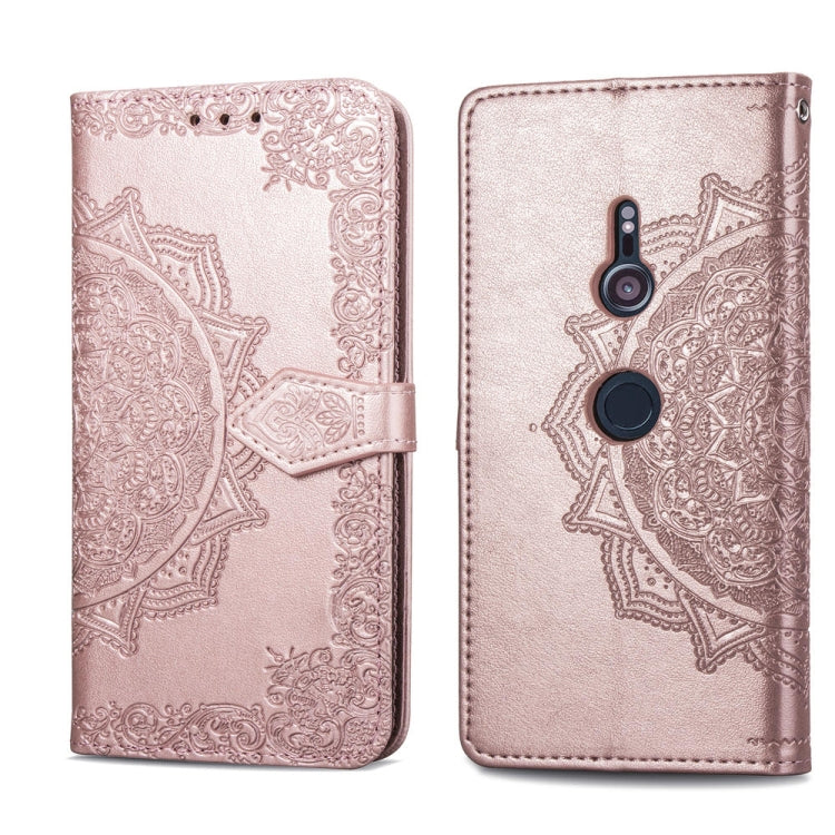 For Sony Xperia XZ3 Embossed Mandala Pattern PC + TPU Horizontal Flip Leather Case with Holder & Card Slots