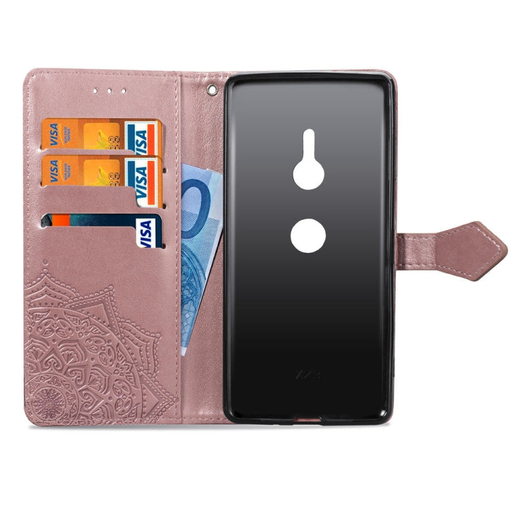 For Sony Xperia XZ3 Embossed Mandala Pattern PC + TPU Horizontal Flip Leather Case with Holder & Card Slots