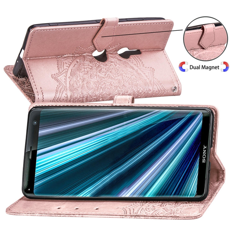 For Sony Xperia XZ3 Embossed Mandala Pattern PC + TPU Horizontal Flip Leather Case with Holder & Card Slots