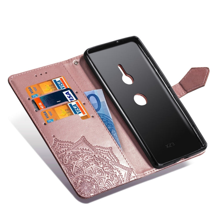 For Sony Xperia XZ3 Embossed Mandala Pattern PC + TPU Horizontal Flip Leather Case with Holder & Card Slots