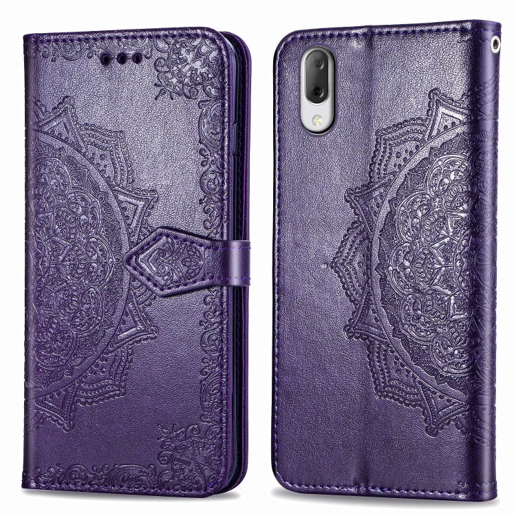 For Sony L3 Embossed Mandala Pattern PC + TPU Horizontal Flip Leather Case with Holder & Card Slots