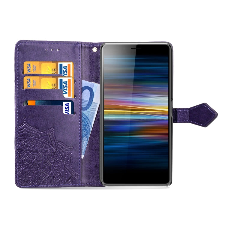 For Sony L3 Embossed Mandala Pattern PC + TPU Horizontal Flip Leather Case with Holder & Card Slots
