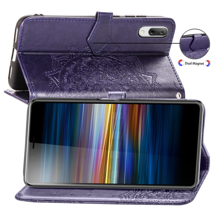 For Sony L3 Embossed Mandala Pattern PC + TPU Horizontal Flip Leather Case with Holder & Card Slots