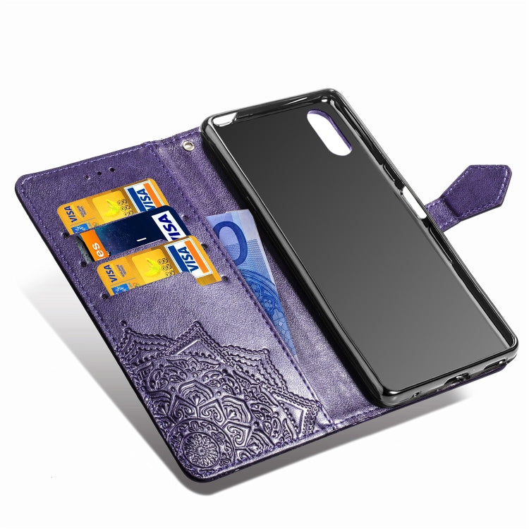 For Sony L3 Embossed Mandala Pattern PC + TPU Horizontal Flip Leather Case with Holder & Card Slots