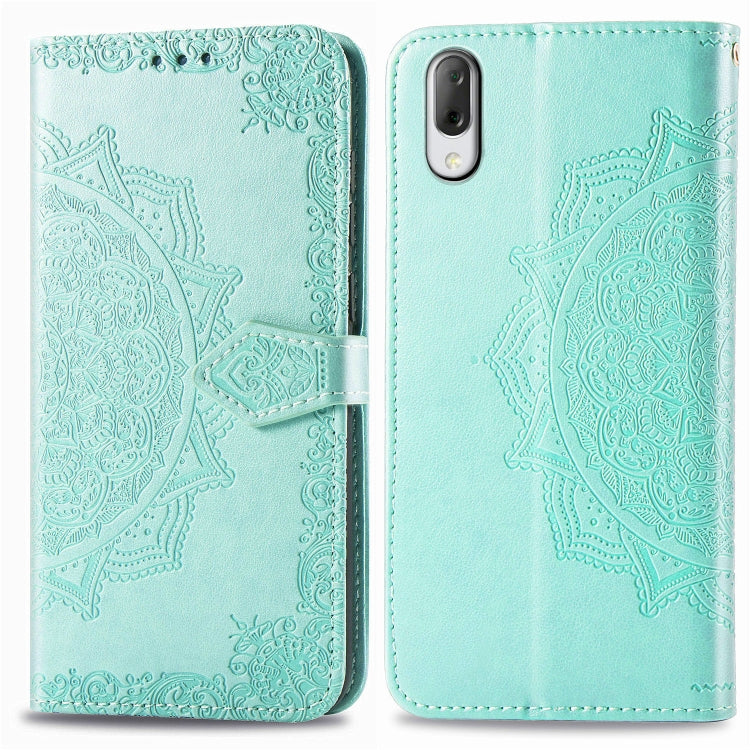 For Sony L3 Embossed Mandala Pattern PC + TPU Horizontal Flip Leather Case with Holder & Card Slots