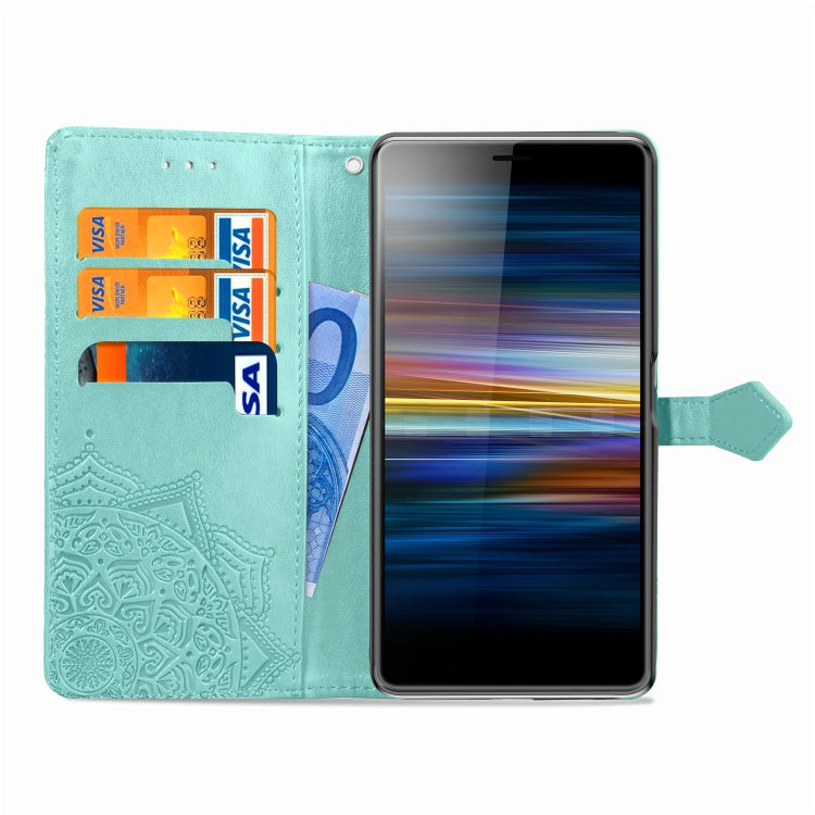 For Sony L3 Embossed Mandala Pattern PC + TPU Horizontal Flip Leather Case with Holder & Card Slots