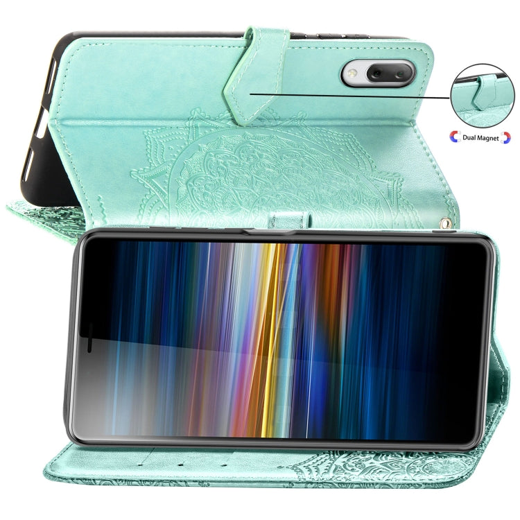 For Sony L3 Embossed Mandala Pattern PC + TPU Horizontal Flip Leather Case with Holder & Card Slots