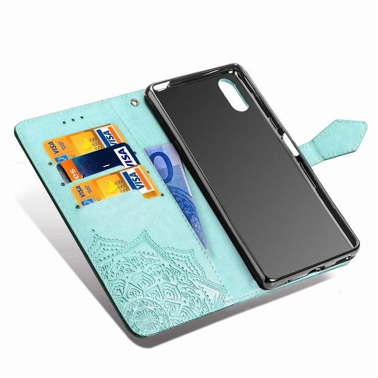 For Sony L3 Embossed Mandala Pattern PC + TPU Horizontal Flip Leather Case with Holder & Card Slots