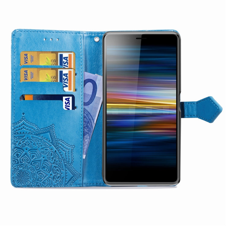 For Sony L3 Embossed Mandala Pattern PC + TPU Horizontal Flip Leather Case with Holder & Card Slots