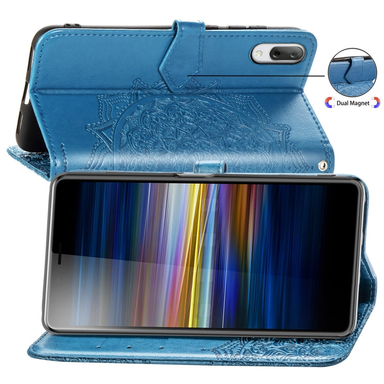 For Sony L3 Embossed Mandala Pattern PC + TPU Horizontal Flip Leather Case with Holder & Card Slots
