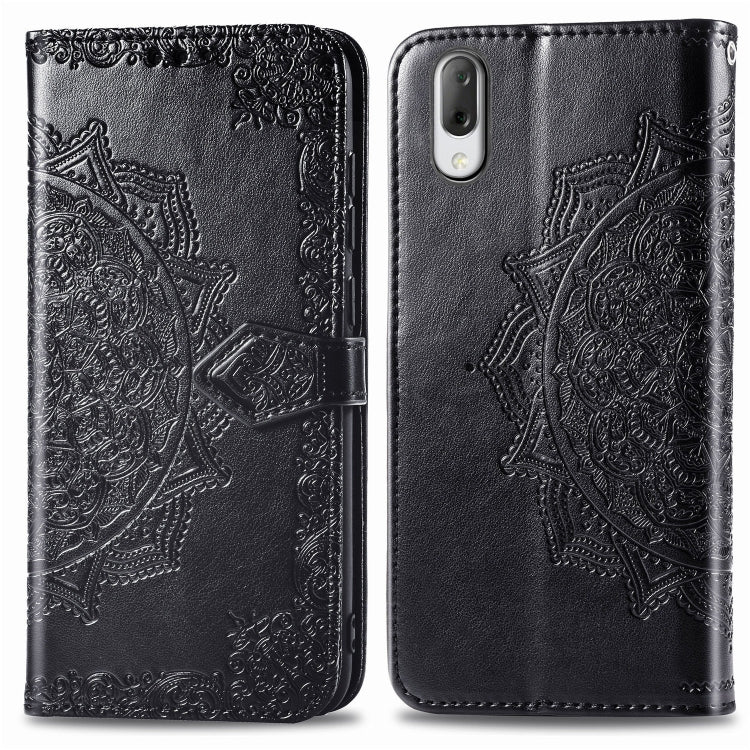 For Sony L3 Embossed Mandala Pattern PC + TPU Horizontal Flip Leather Case with Holder & Card Slots