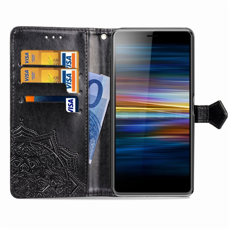 For Sony L3 Embossed Mandala Pattern PC + TPU Horizontal Flip Leather Case with Holder & Card Slots