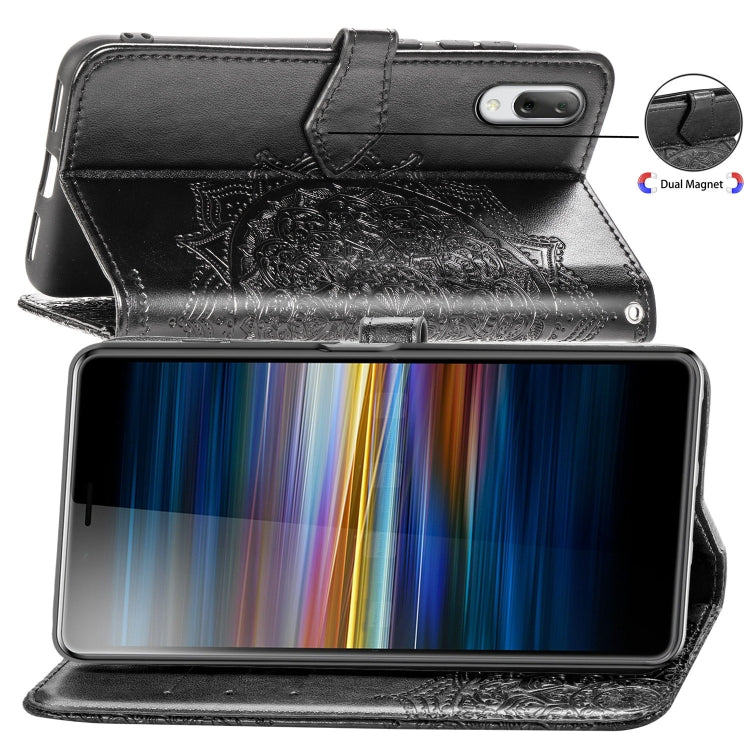 For Sony L3 Embossed Mandala Pattern PC + TPU Horizontal Flip Leather Case with Holder & Card Slots