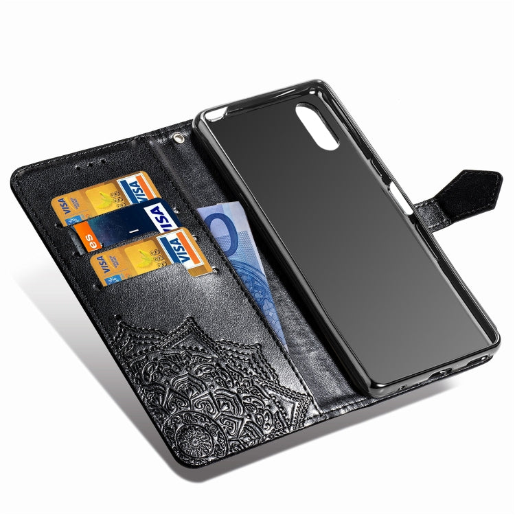 For Sony L3 Embossed Mandala Pattern PC + TPU Horizontal Flip Leather Case with Holder & Card Slots