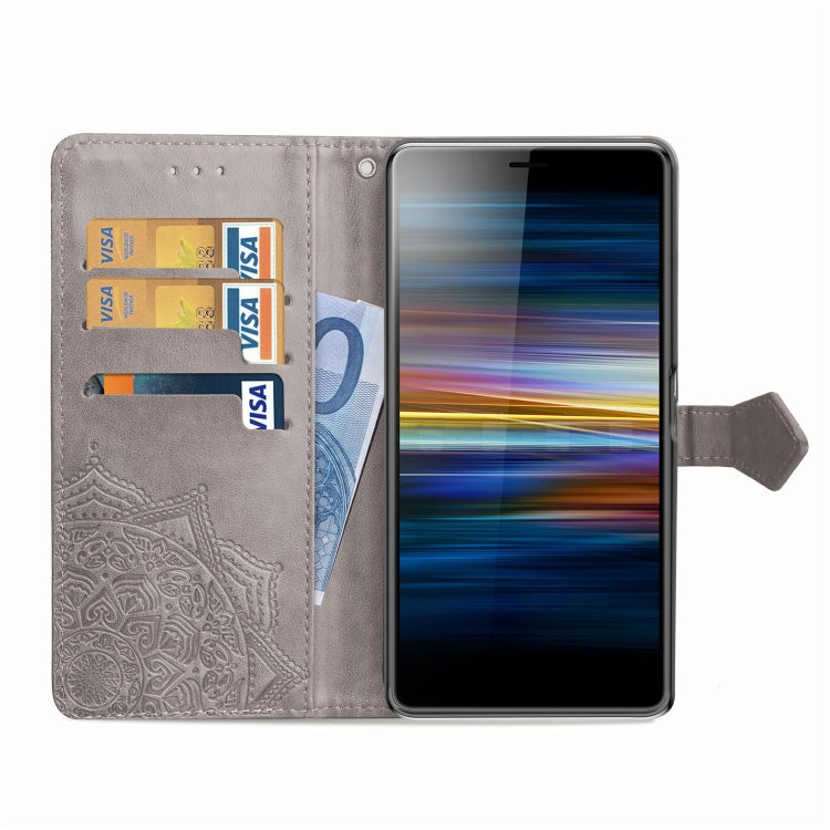 For Sony L3 Embossed Mandala Pattern PC + TPU Horizontal Flip Leather Case with Holder & Card Slots