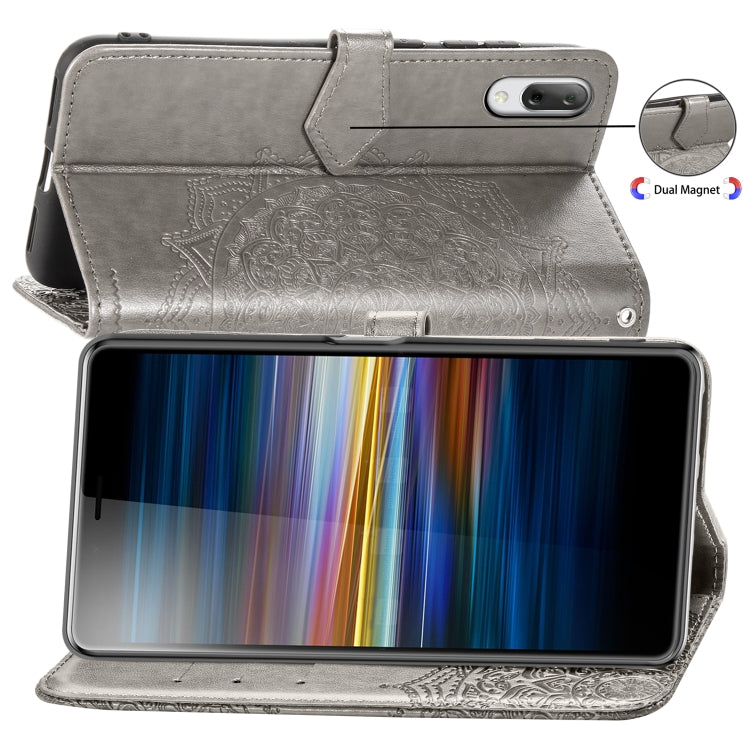 For Sony L3 Embossed Mandala Pattern PC + TPU Horizontal Flip Leather Case with Holder & Card Slots