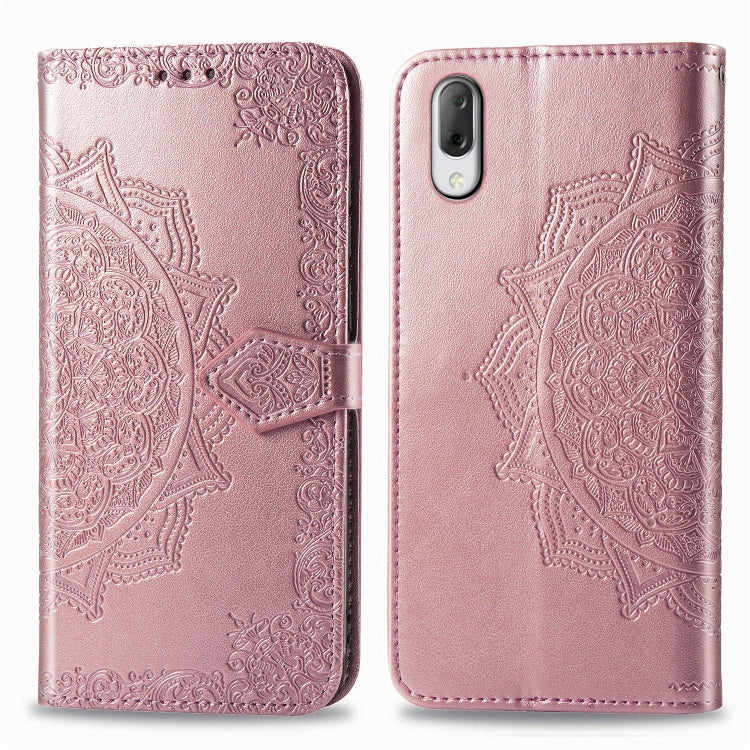 For Sony L3 Embossed Mandala Pattern PC + TPU Horizontal Flip Leather Case with Holder & Card Slots