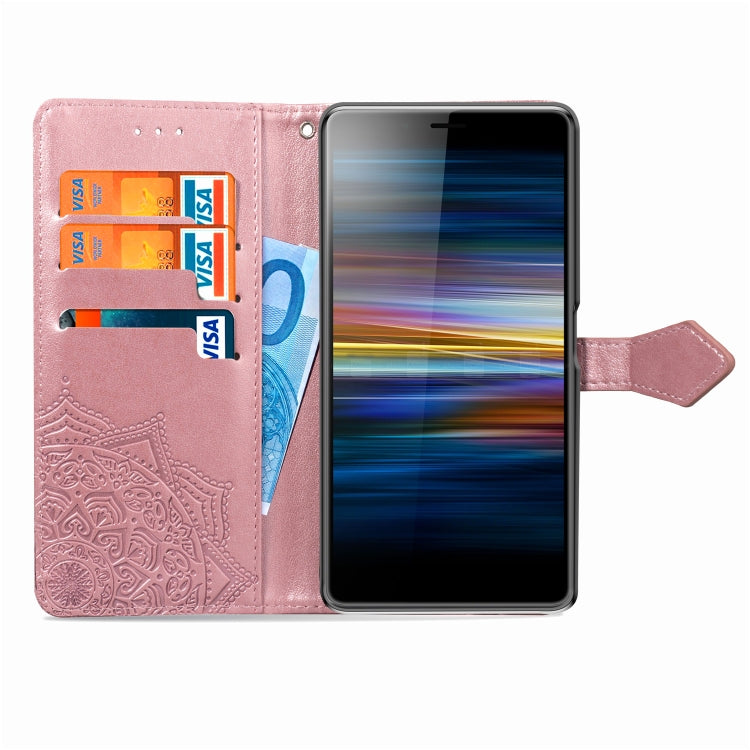 For Sony L3 Embossed Mandala Pattern PC + TPU Horizontal Flip Leather Case with Holder & Card Slots