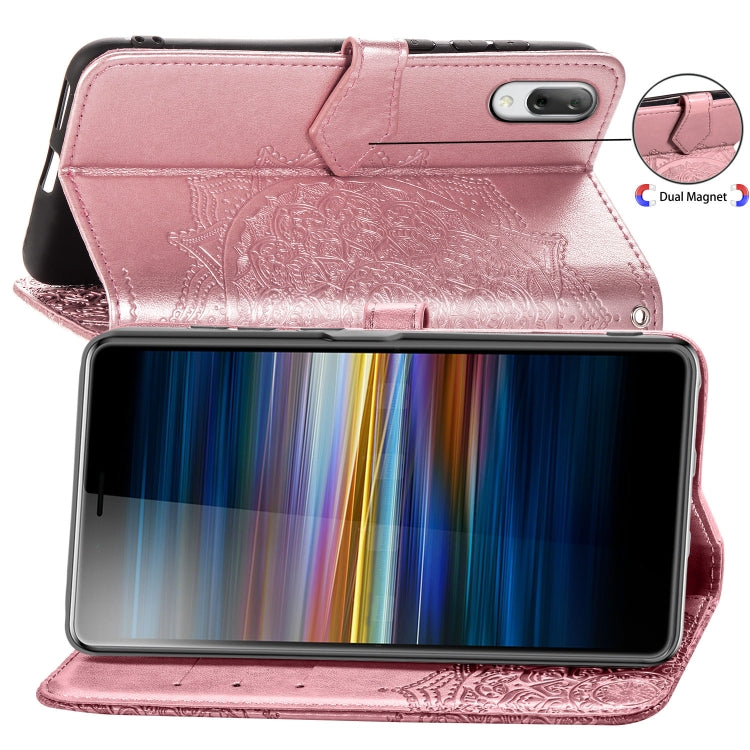 For Sony L3 Embossed Mandala Pattern PC + TPU Horizontal Flip Leather Case with Holder & Card Slots