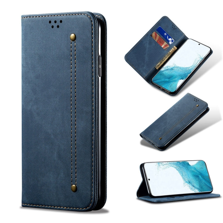 For Samsung Galaxy S22+ 5G Denim Texture Casual Style Horizontal Flip Leather Case with Holder & Card Slots & Wallet