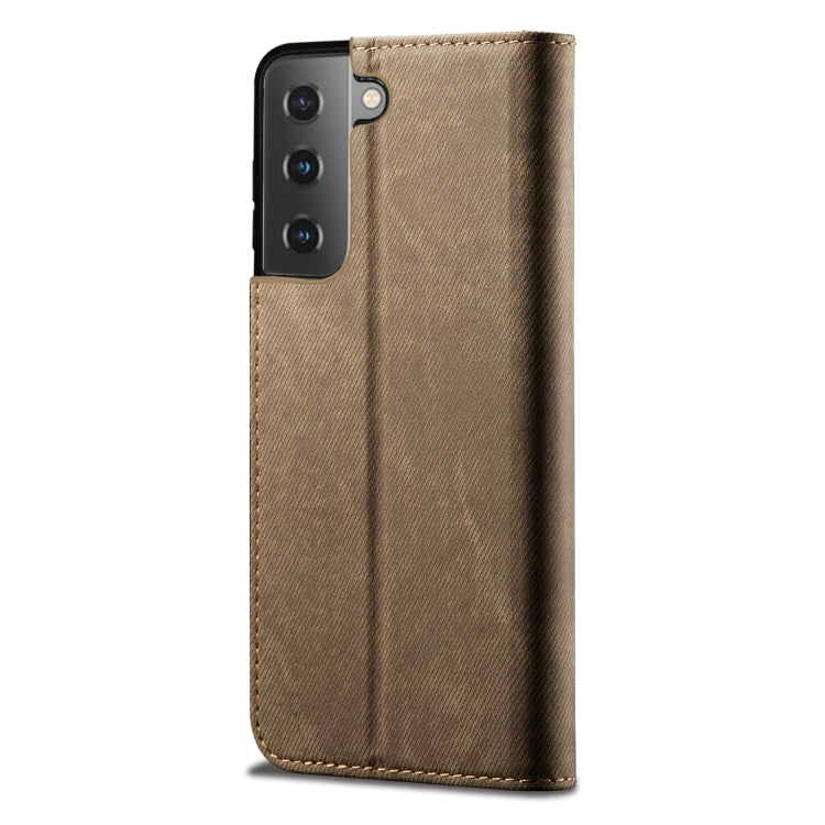 For Samsung Galaxy S22 Ultra 5G Denim Texture Casual Style Horizontal Flip Leather Case with Holder & Card Slots & Wallet