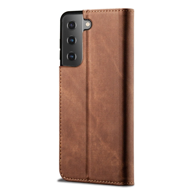 For Samsung Galaxy S22 Ultra 5G Denim Texture Casual Style Horizontal Flip Leather Case with Holder & Card Slots & Wallet