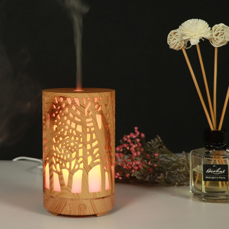200ml Hollow-out Forest Pattern Wooden Essential Oil Aromatherapy Machine Ultrasonic Humidifier Automatic Alcohol Sprayer, Plug Specification:EU Plug