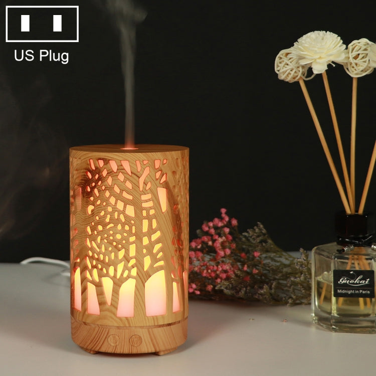 200ml Hollow-out Forest Pattern Wooden Essential Oil Aromatherapy Machine Ultrasonic Humidifier Automatic Alcohol Sprayer, Plug Specification:US Plug