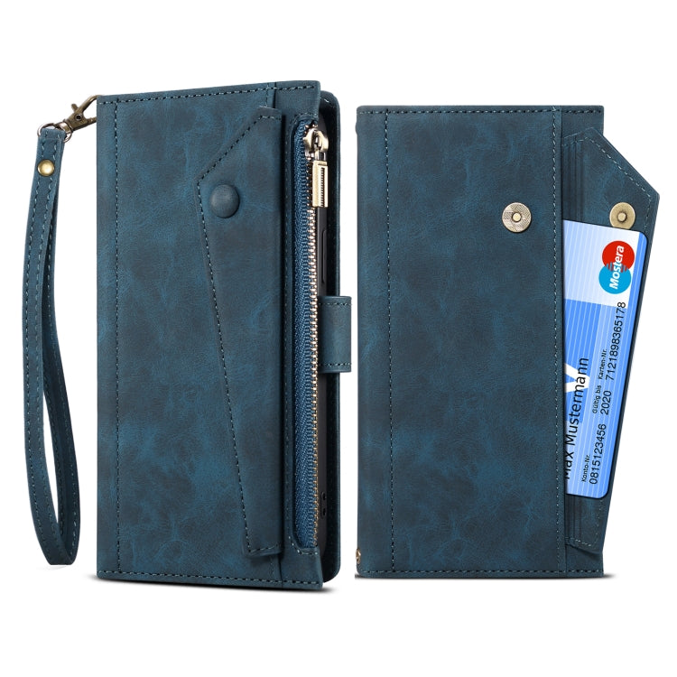 For Samsung Galaxy S22 5G Retro Frosted Horizontal Flip Leather Phone Case with Holder & Card Slot & Wallet & Zipper Pocket & Lanyard