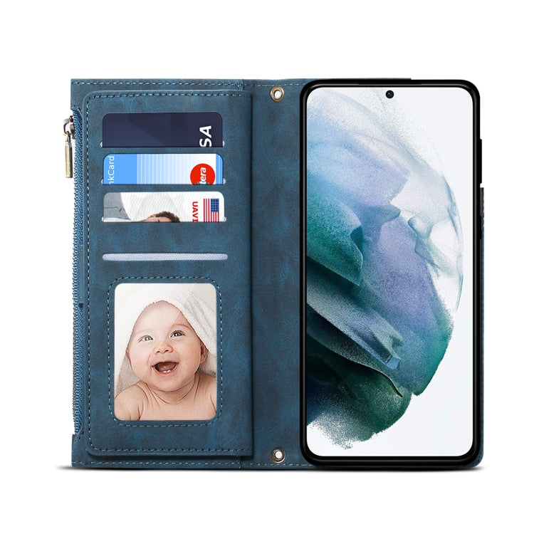 For Samsung Galaxy S22 5G Retro Frosted Horizontal Flip Leather Phone Case with Holder & Card Slot & Wallet & Zipper Pocket & Lanyard