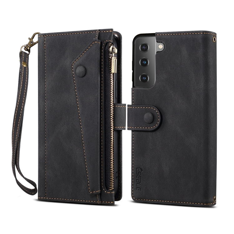 For Samsung Galaxy S22 5G Retro Frosted Horizontal Flip Leather Phone Case with Holder & Card Slot & Wallet & Zipper Pocket & Lanyard