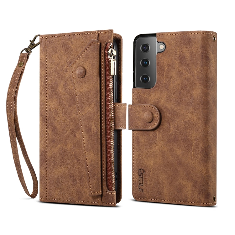 For Samsung Galaxy S22+ 5G Retro Frosted Horizontal Flip Leather Phone Case with Holder & Card Slot & Wallet & Zipper Pocket & Lanyard